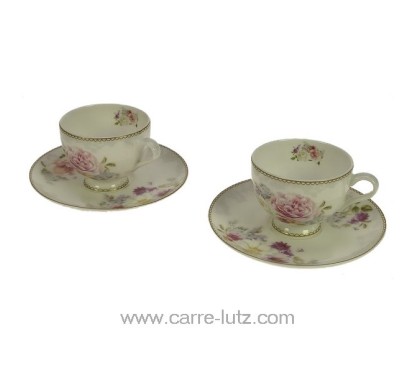 Coffret 2 tasses à café en porcelaine fine bone china décorée Romantic Lace
