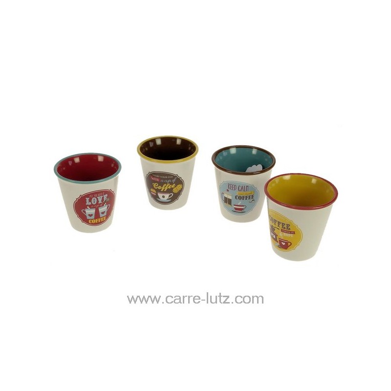 Coffret 4 verres à café en porcelaine décorée retrobreak coffee