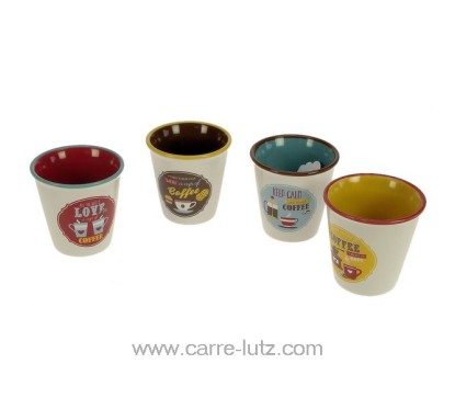 Coffret 4 verres à café en porcelaine décorée retrobreak coffee