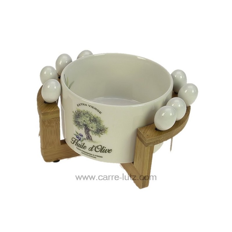 Set bol en porcelaine décorée sur support bambou avec pique douce provence , reference CL13000069