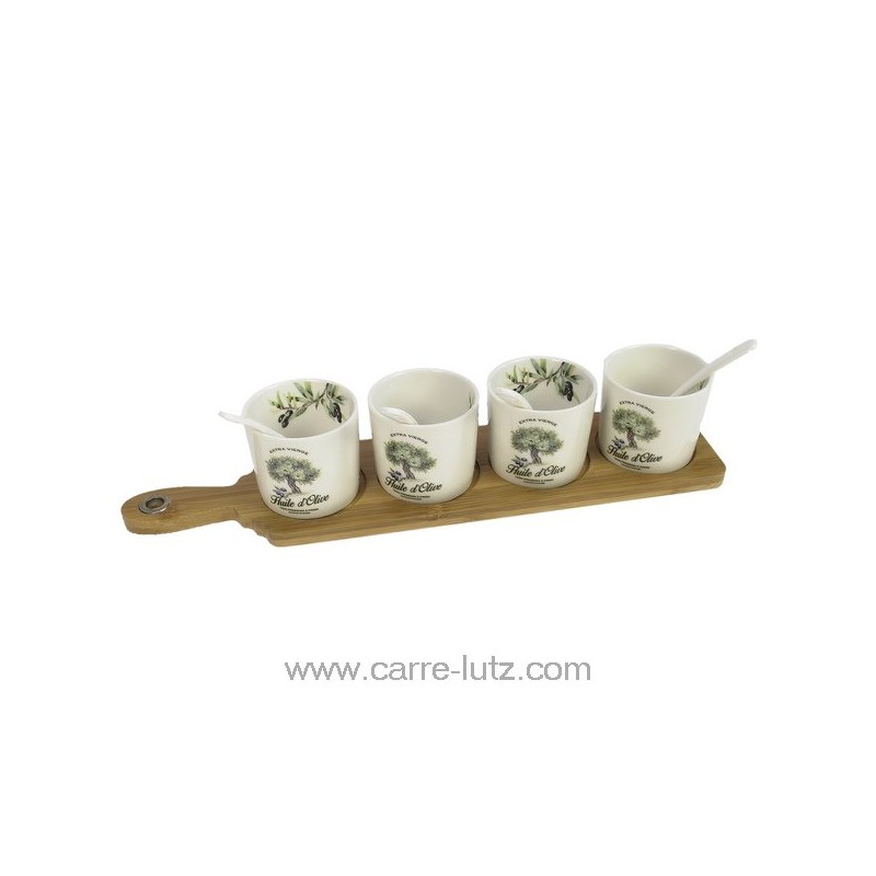 Set 4 coupelles + cuillères en porcelaine décorée douce provence , reference CL13000071