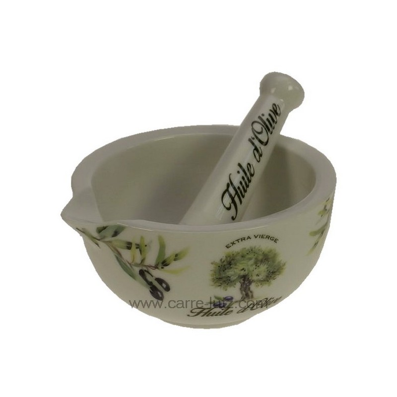 Mortier + pilon douce en porcelaine décorée huile d'olive provence