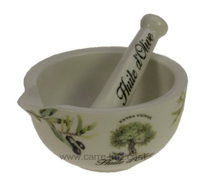 Mortier + pilon douce en porcelaine décorée huile d'olive provence