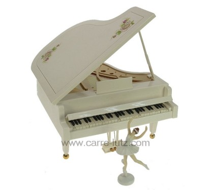 Piano à queue blanc musical avec danseuse en résine blanche décoré de roses roses