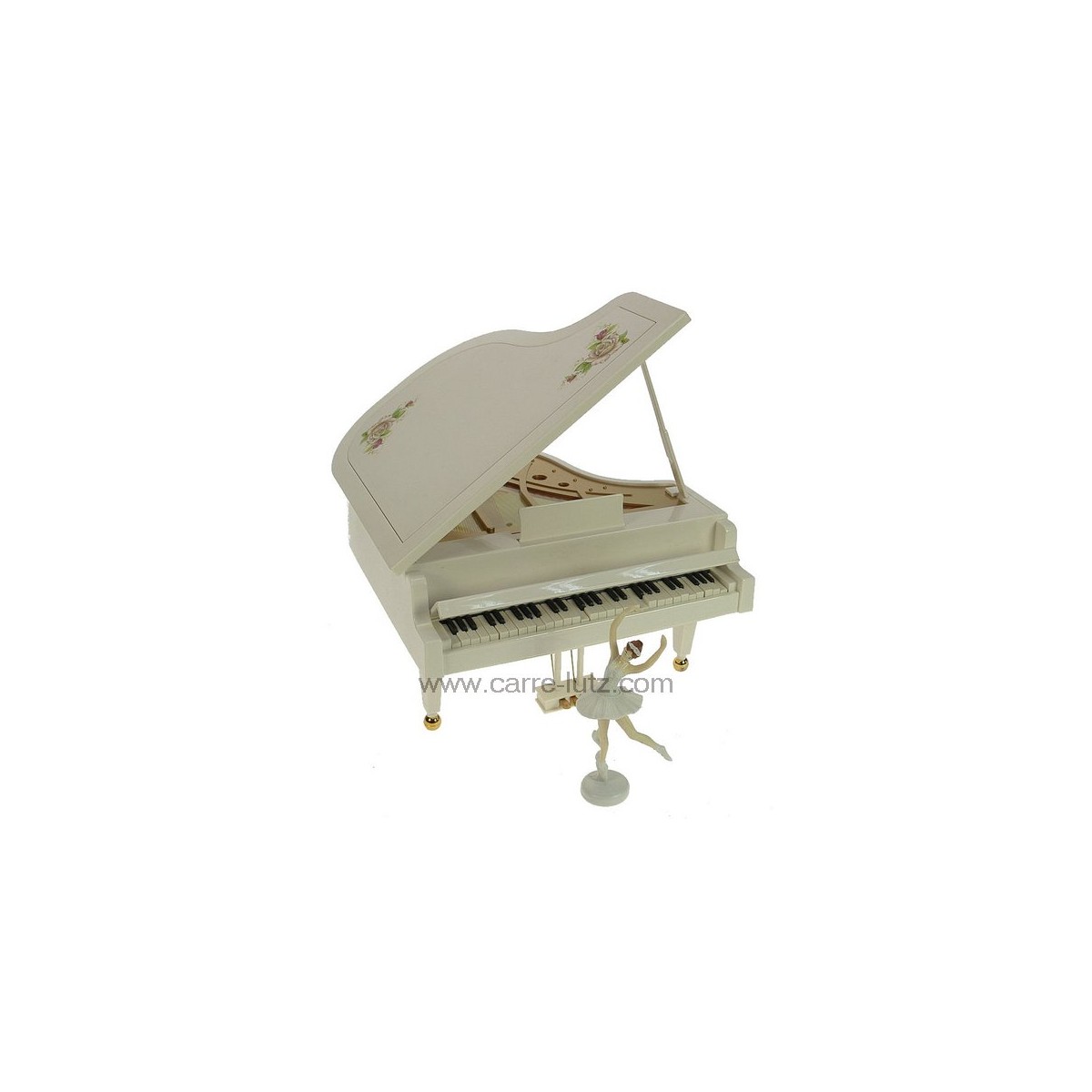 CL50231158  Piano à queue blanc musical avec danseuse en résine blanche décoré de roses roses 52,10 €