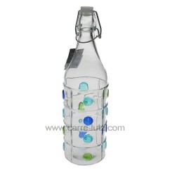 CL50152126  Bouteille en verre 1 litre fome ronde avec point en relief bleu et vert 4,40 €