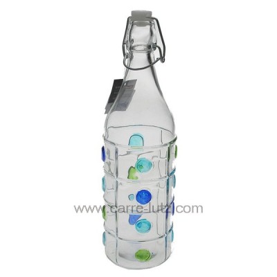 CL50152126  Bouteille en verre 1 litre fome ronde avec point en relief bleu et vert 4,40 €