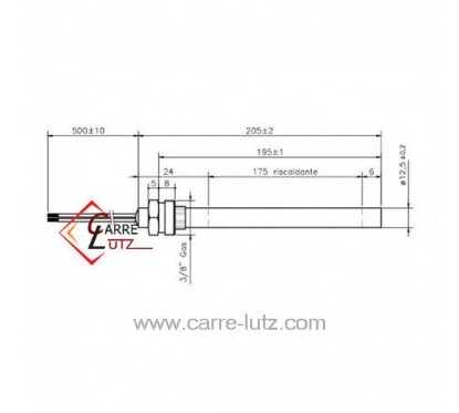 70390006  Bougie ou Résistance 400W 12,5 mm longueur 195 mm de poêle à pellet  39,00 €