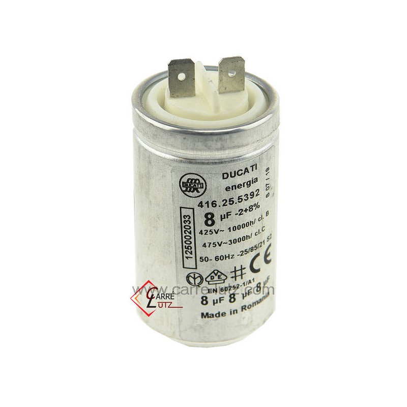 23090017  1250020334 - Condensateur permanent 8MF 475V de sèche linge Electrolux 8,40 €