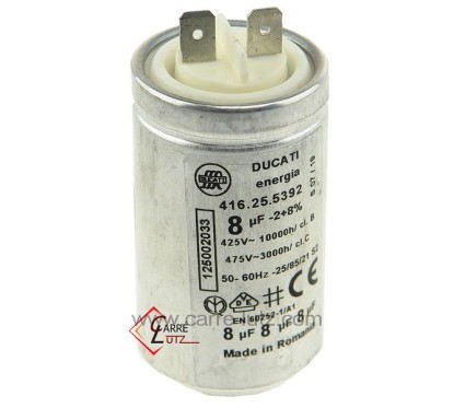 1250020334 - Condensateur permanent  8MF 475V de sèche linge Electrolux