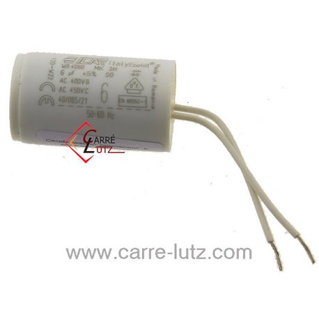 Condensateur permanent à fils 6 MF 450V ICAR, reference 23090109B