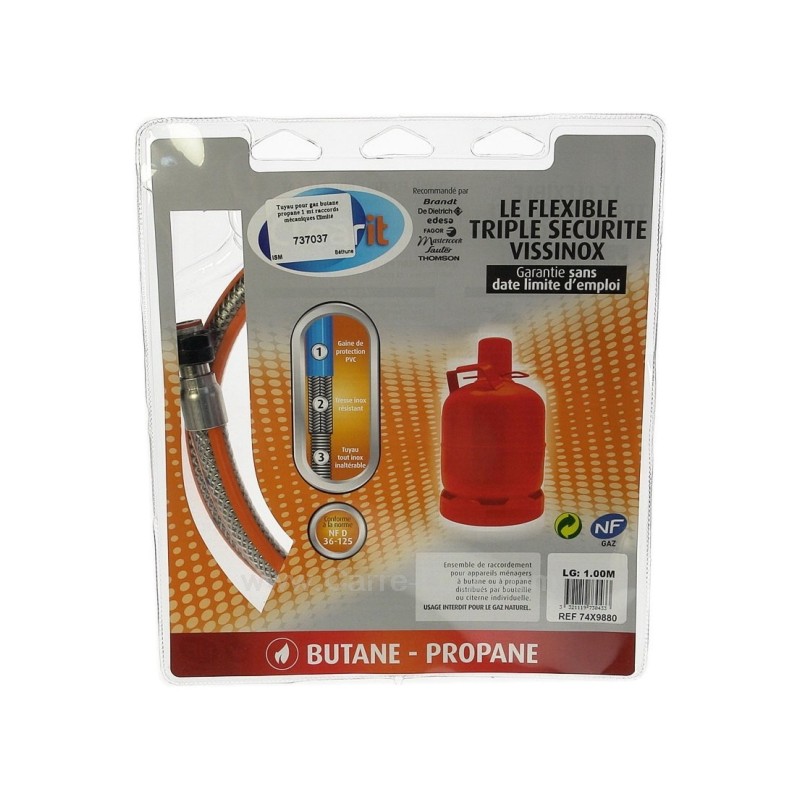 Tuyau pour gaz butane propane 1 mt raccords mécaniques sans date limite d’utilisation