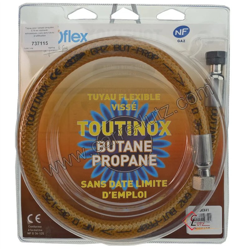 Tuyau pour butane propane 0,75 mt raccords mécaniques sans date limite d’utilisation