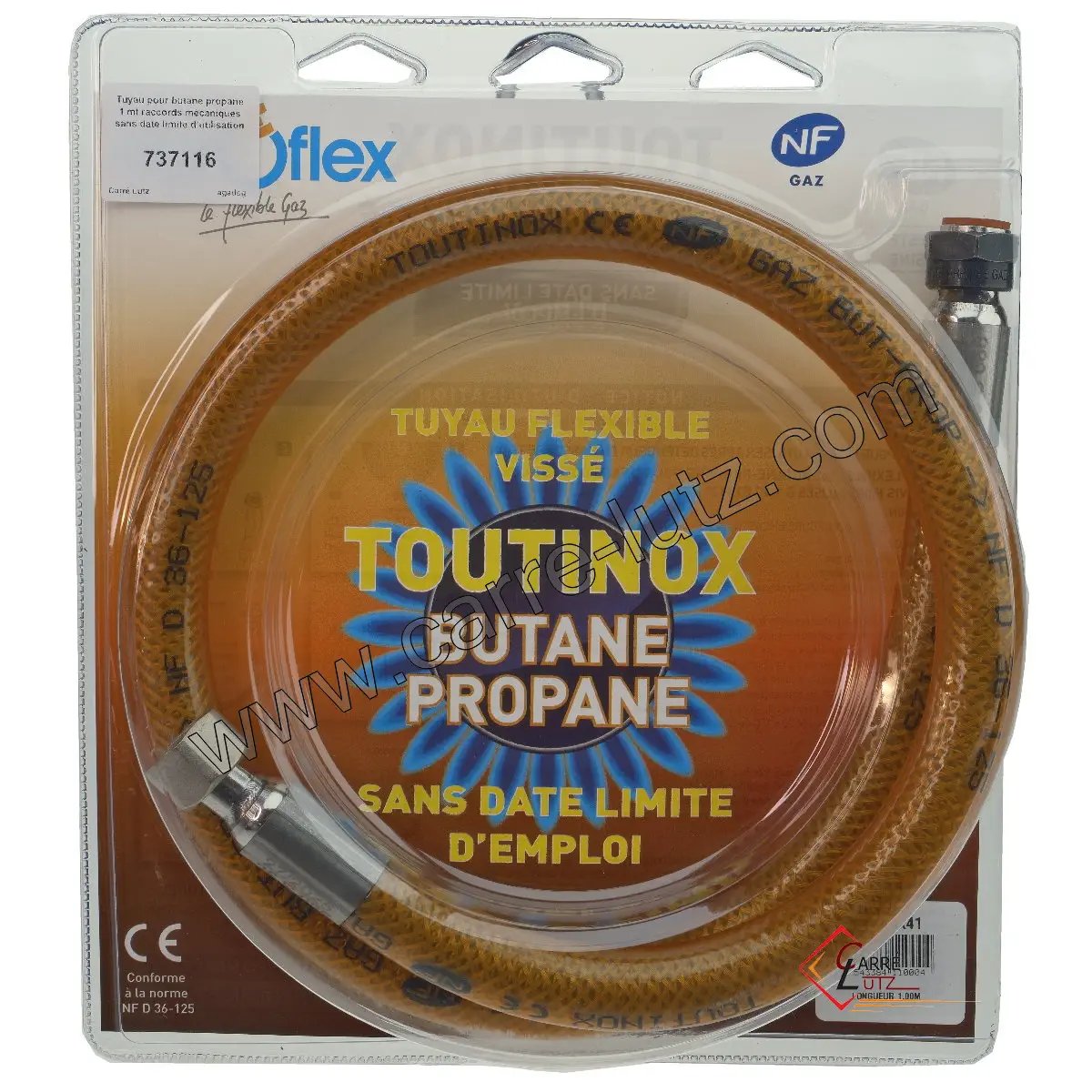 737116  Tuyau pour butane propane 1 mt raccords mécaniques sans date limite d’utilisation 33,60 €