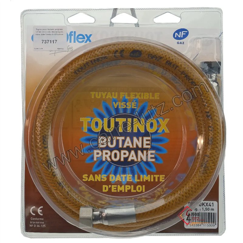 Tuyau pour butane propane 1,5 mt raccords mécaniques sans date limite d’utilisation