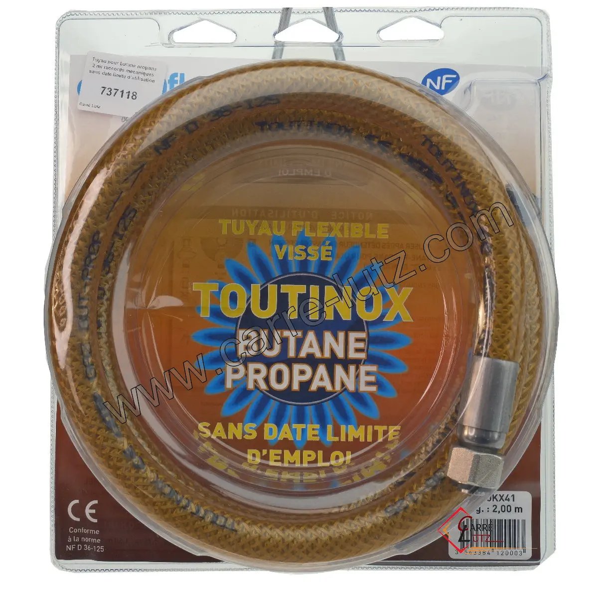737118  Tuyau pour butane propane 2 mt raccords mécaniques sans date limite d’utilisation 38,70 €