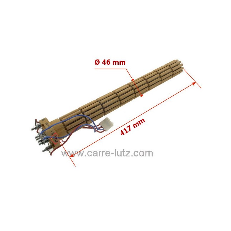 Résistance stéatite cablée tête carrée 47 mm 3000W triphasée de chauffeau