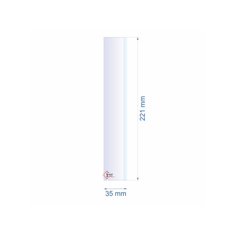 Verre réfractaire 35x221 mm biseauté épaisseur 3 mm