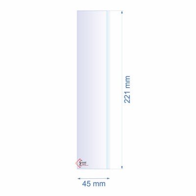 0045X221B  Verre réfractaire 45x221 mm biseauté épaisseur 3 mm 7,20 €
