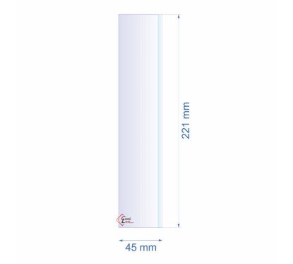 0045X221B  Verre réfractaire 45x221 mm biseauté épaisseur 3 mm 7,20 €