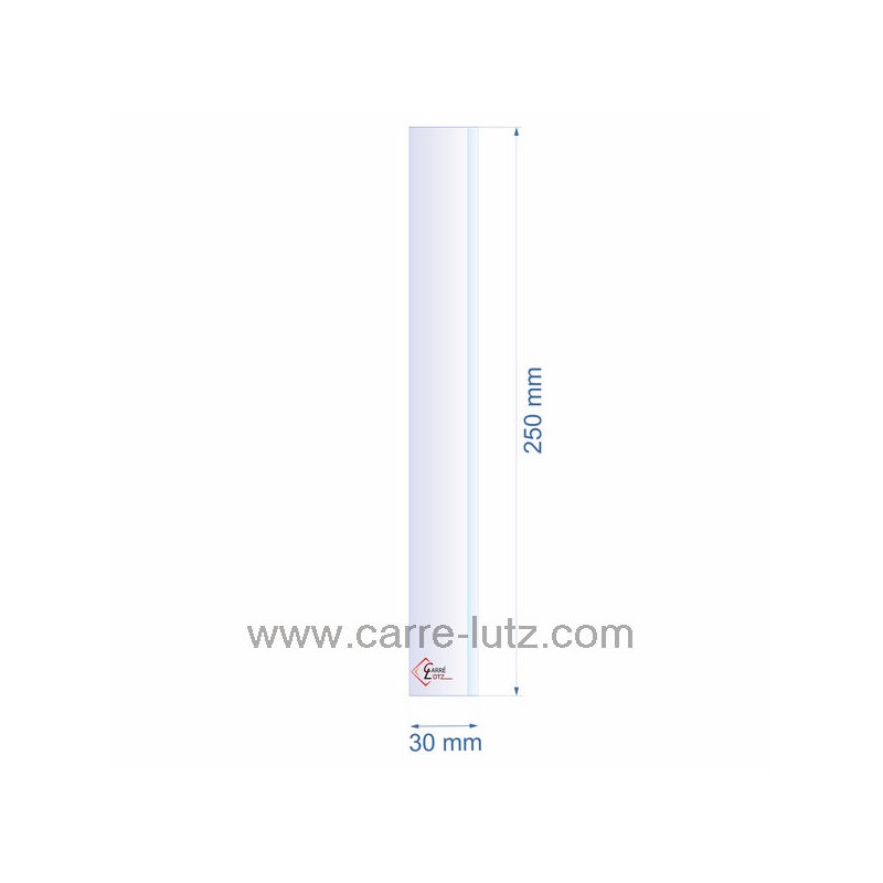 0030X250B  Verre réfractaire 30x250 mm biseauté épaisseur 3 mm 3,80 €