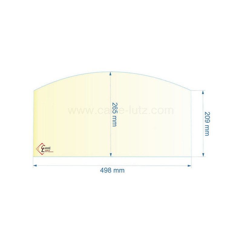 188860 - Vitre réfractaire Vitrocéramique 498x265/209 mm Franco-Belge