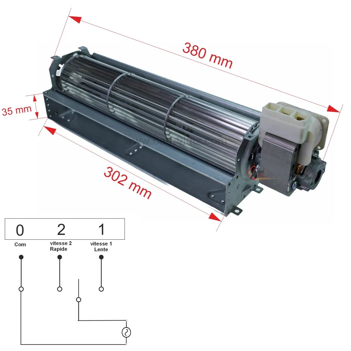23190027  Ventilateur tangentiel 300 mm moteur à droite 2 vitesses DP0020262  Deville  103,10 €