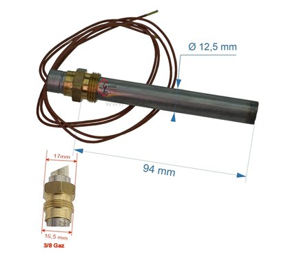 Résistance 250W 12,5 mm longueur 94 mm de poêle à pellet Ravelli