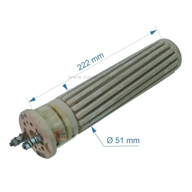 703609  Résistance stéatite de chauffe-eau 51x222 mm 900W monophasée 2 bornes 14,40 €