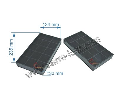 701077  2 Filtres charbon actif 70F25 B237 dimensions 134 x 235 x 30 de hotte aspirante Ariston Brandt Sauter Thermor Whirlpo...
