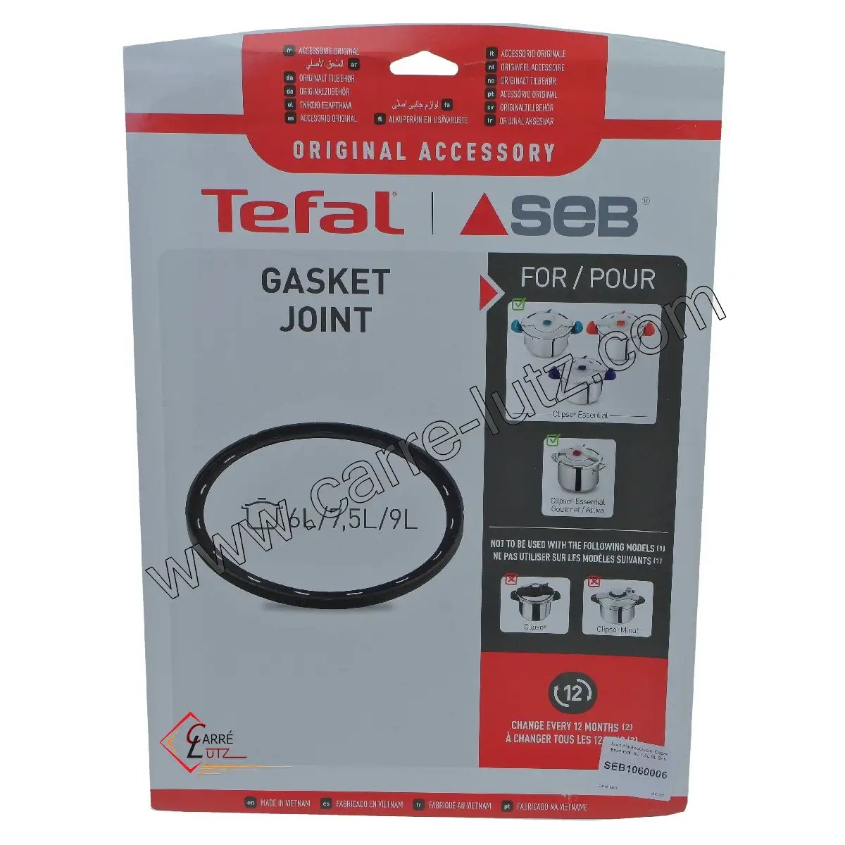 SEB1060006  X1010006 - Joint d'autocuiseur Clipso Essential  6L 7,5L 9L Seb  17,30 €